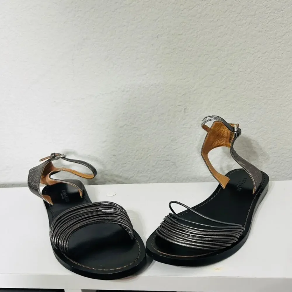 Coach Melynda Pewter Leather Cage Strappy Gladiator Adjacent Sandals Size 6 - Picture 2 of 11